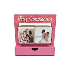 GENERICO - Cubo Doble Porta-Fotos con cajón - Rosado