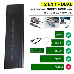 GENERICO - Case Disco M2 Ngff Nvme Sata Ssd DUAL A Usb 3.0 Y Tipo C 3.1