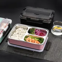 GENERICO - Lonchera acero inoxidable 3 compartimentos rosado con cubiertos