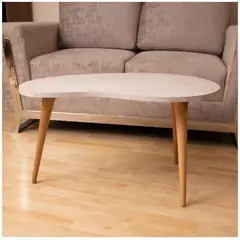 GENERICO - Mesa de centro estilo riñon color niebla