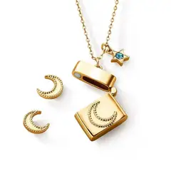 ESIKA - Estuche Collar Arete Lunas LOVING MOON Baño Oro24k y Cristales