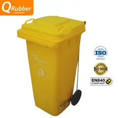 QRUBBER - Tacho de plástico HDPE 120 litros amarillo con pedal