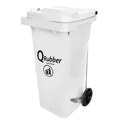 QRUBBER - Tacho de plástico (HDPE) 120 litros blanco con pedal