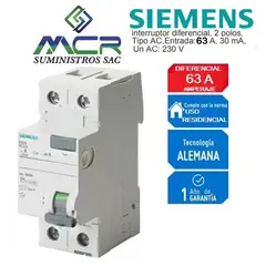 SIEMENS - INTERRUPTOR DIFERENCIAL 2X63 A AC 30MA
