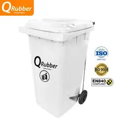 QRUBBER - Tacho de plástico (HDPE) 240 litros blanco con pedal