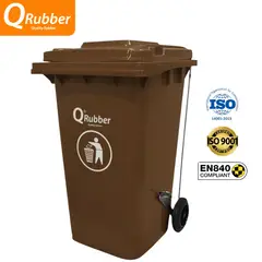 QRUBBER - Tacho de plástico de 240 litros café con pedal