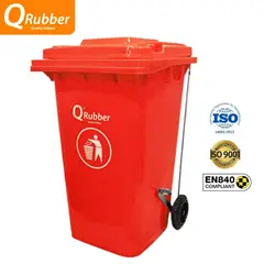 QRUBBER - Tacho de plástico (HDPE) 240 litros rojo con pedal