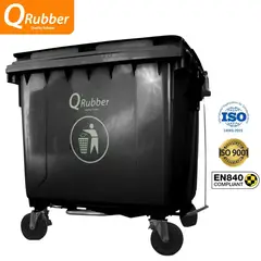QRUBBER - Contenedor de plástico 660 litros gris con pedal -