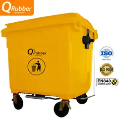 QRUBBER - Contenedor de plástico 660 litros amarillo con pedal -