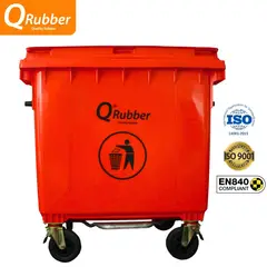 QRUBBER - Contenedor de plástico 660 litros rojo con pedal -