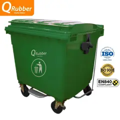 QRUBBER - Contenedor de plástico 660 litros verde con pedal -