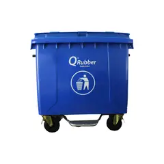 QRUBBER - Contenedor de plástico 1100 litros azul con pedal
