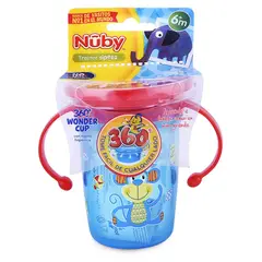 NUBY - Taza 360º 8 Onzas Azúl C/tapa roja Con Asas mod.Mono