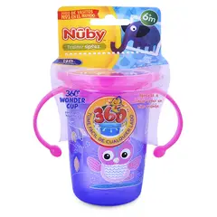 NUBY - Vaso 360º 8 Onzas Lila C/tapa Con Asas Rosado