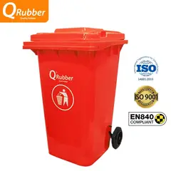 QRUBBER - Tacho de plástico de 240 litros rojo