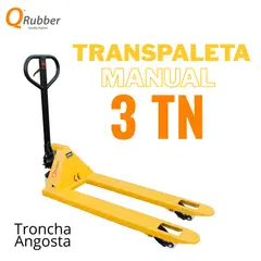 QRUBBER - Transpaleta manual trocha angosta carga 3 toneladas