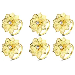 GENERICO - Set 6 Flores Servilleteros Dorados Gold Premium Brillantes
