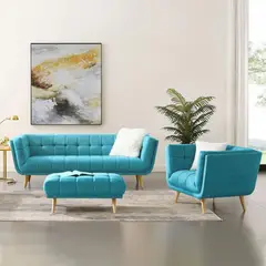 HOME PREMIUM - Juego de Sala 3 1 + Banqueta Gladys Turquesa