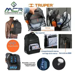 TRUPER - Mochila Para Lapto HASTA 17 PULGADAS COLOR NEGRO