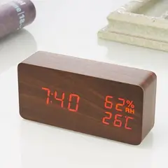 GENERICO - Reloj Digital Despertador de Madera con Control de Voz