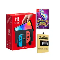 NINTENDO - Consola Switch Oled Neon + Pokemon Violet + Mica