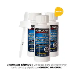 KIRKLAND - Minoxidil 5% más Gotero para barba y cabello - 03 Unidades
