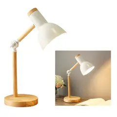 GENERICO - Lampara de Escritorio Clásica de Mesa Sjustable Madera Blanco Foco