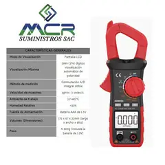 GENERICO - PINZA AMPERIMETRICA DIGITAL PROFESIONAL HASTA 600 AMPERIOS AC