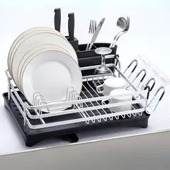 ELMEJORPRECIO - Escurridor De Platos 1 Nivel De Aluminio Modelo 420 Plateado Con Negro