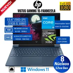 HP - Laptop Victus Gaming 15-fa0022la 15.6" FHD, Core i5-12450H, Ram 16GB, SSD 512GB, Rtx 3050, Win11
