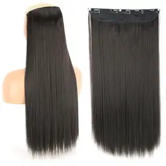 GENERICO - Extensiones Cabello Largo 55cm Castaño Oscuro Postizos Clips Genieka