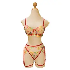BUYPAL - Lenceria Roja Sexy Mujer Flores Rojo