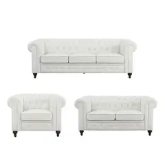 ALTO HOGAR - Juego de Sala 3 2 1 Chesterfield Deluxe Crema