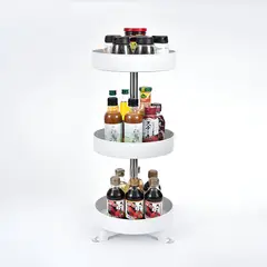 ELMEJORPRECIO - Organizador De Cocina Vertical Multiuso Giratorio 3 Niveles Blanco