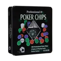 GENERICO - Set de Póker En Lata 2 mazos De Cartas y 100 Fichas