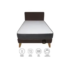 BARAKA HOME - Dormitorio Turin Slim 1.5 Plz + Cabecera + Almohada - Chocolate