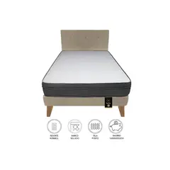 BARAKA HOME - Dormitorio Turin Slim 2 Plz + Cabecera + Almohadas - Beige Claro