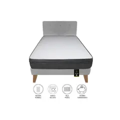 BARAKA HOME - Dormitorio Turin Slim 2 Plz + Cabecera + Almohadas - Gris Claro