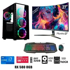 INTEL - Computadora PC GAMER Core I7 Ram 32GB DISCO 1TB+SSD 960GB RX 580 8GB MONITOR 27.