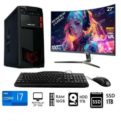 INTEL - Computadora PC Core i7 RAM 16GB Disco Duro 1TB+ SSD 1TB,  Monitor 27 FHD