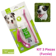 GENERICO - KIT CEPILLO DE DIENTES+PASTA DENTAL PERROS Y MASCOTAS FUCSIA