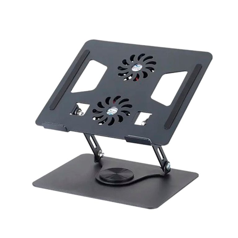 Soporte de Aluminio para laptop 11-18" Gira 360° Ventilador Doble HL906F Negro