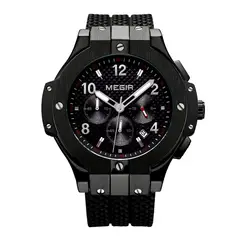 MEGIR - Reloj Acero y correa de Silicona Negro MEG-64