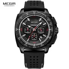 MEGIR - Reloj Acero y correa de Silicona Negro MEG-66