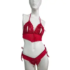 GENERICO - Conjunto Trisha Lencería sexy fina tanga hilo más bralette_.