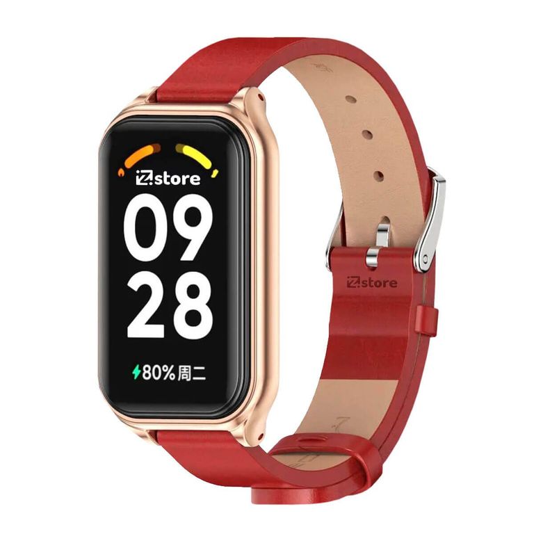 Correa de Cuero Compatible con Redmi Band 2 de Microfibra PU Rojo-Gold Rose