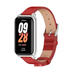 GENERICO - Correa de Cuero Compatible con Xiaomi Mi Band 8 Active Rojo-Silver