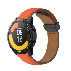 GENERICO - Correa de Cuero Compatible con Xiaomi Watch S1 Active Magnético Naranja