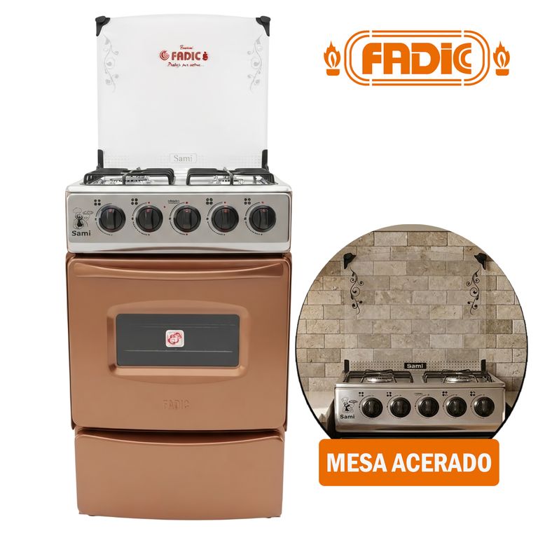 Cocina con tapa de vidrio y horno sami 4h cobre
