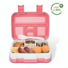 GENERICO - Táper Tipo Bentgo Box Hermético Para Niña De 4 Divisiones Con Cubierto